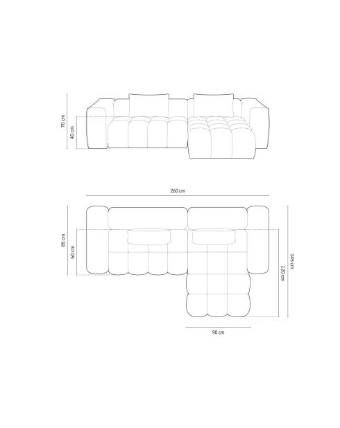 Lorella modulares rechtes Ecksofa aus Strukturstoff 3-Sitzer Sand - 260x145x70 cm