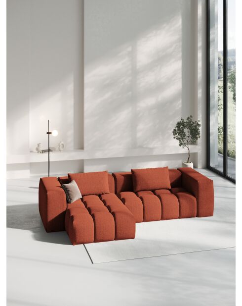 Modulares Ecksofa Lorella für links aus korallenrotem 3-Sitzer-Strukturstoff — 260 x 145 x 70 cm