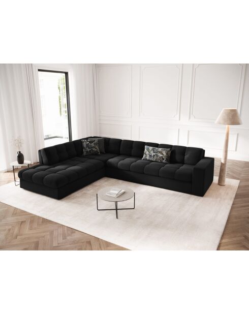 Yohan linkes Ecksofa aus Strukturstoff 5 Sitze schwarz - 236x199x72 cm