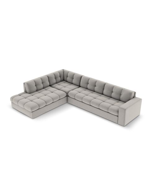 Yohan linkes Ecksofa aus Strukturstoff 5 Sitze hellgrau - 236x199x72 cm