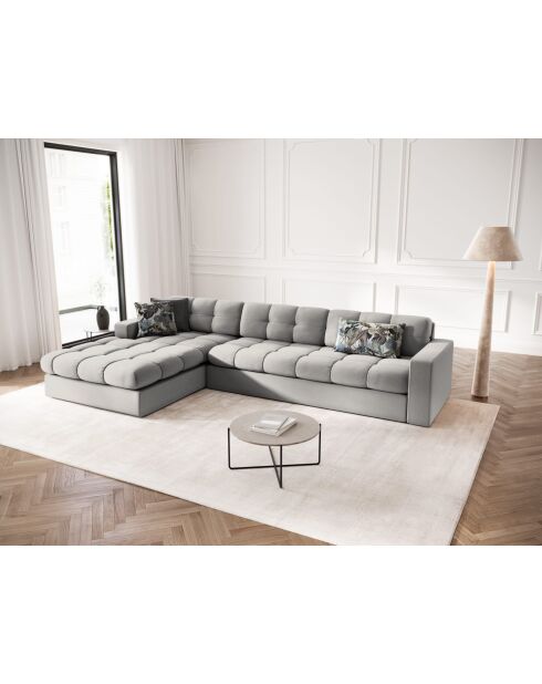 Yohan linkes Ecksofa aus Strukturstoff 4 Sitze hellgrau - 236x160x72 cm