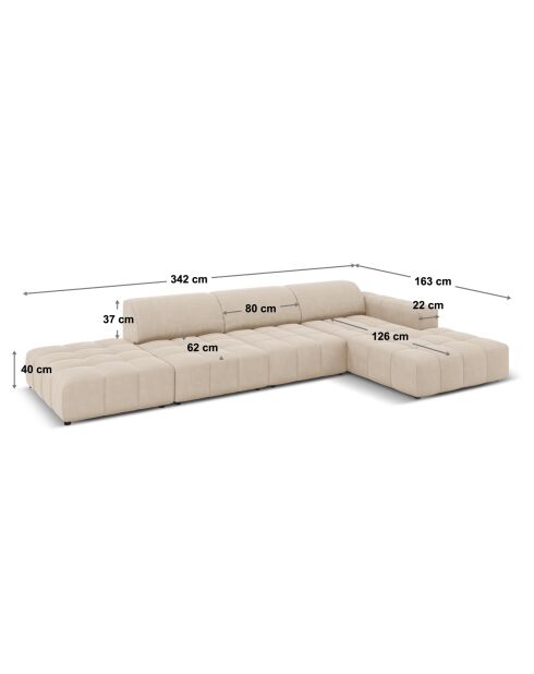 Ecksofa Luc, rechtes, aus Strukturstoff, 5 Sitze, sandfarben, 342x163x77 cm