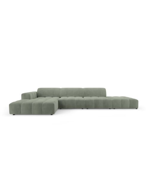 Ecksofa Luc, links, aus Strukturstoff, 5 Sitze, dunkelolivgrün, 342 x 163 x 77 cm