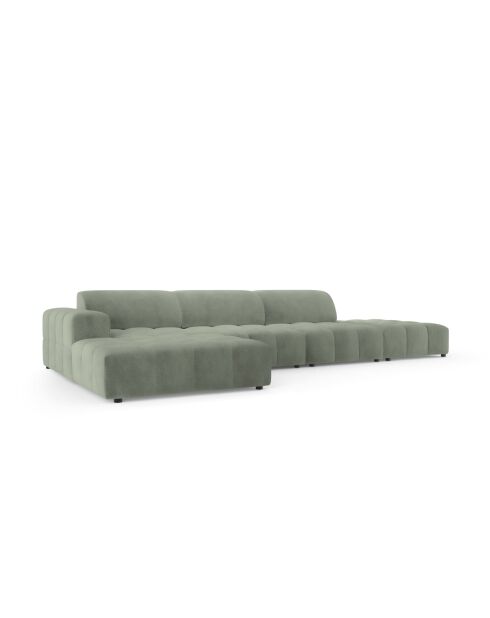 Ecksofa Luc, links, aus Strukturstoff, 5 Sitze, dunkelolivgrün, 342 x 163 x 77 cm