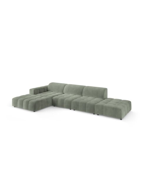 Ecksofa Luc, links, aus Strukturstoff, 5 Sitze, dunkelolivgrün, 342 x 163 x 77 cm