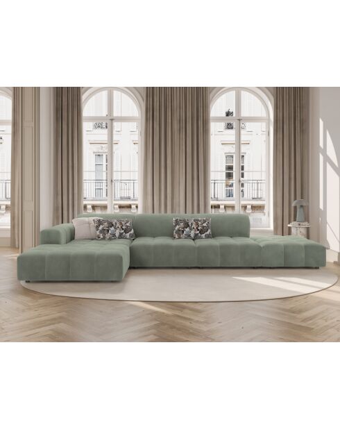 Ecksofa Luc, links, aus Strukturstoff, 5 Sitze, dunkelolivgrün, 342 x 163 x 77 cm