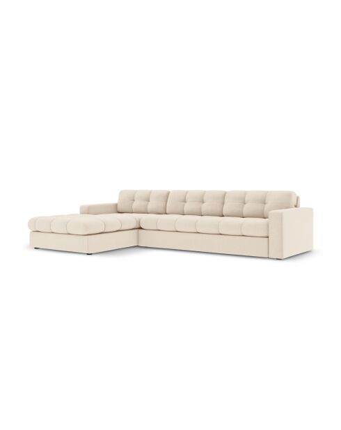 Yohan linkes Ecksofa aus Strukturstoff 4 Sitze hellbeige - 236x160x72 cm
