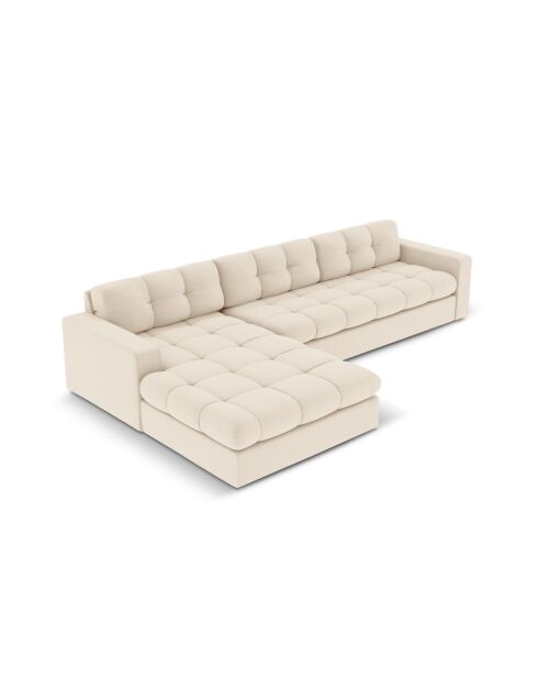 Yohan linkes Ecksofa aus Strukturstoff 4 Sitze hellbeige - 236x160x72 cm