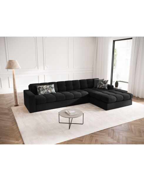 Yohan rechtes Ecksofa aus Strukturstoff 4 Sitze schwarz - 236x160x72 cm