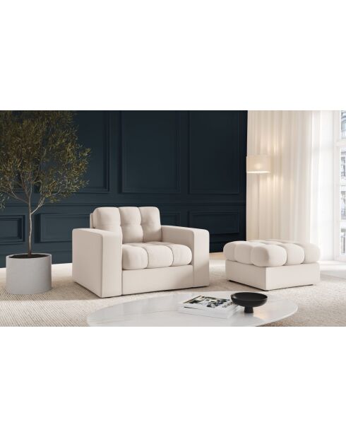 Fauteuil Yohan en tissu structurel 1 place beige clair - 97x90x72 cm