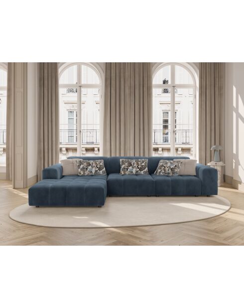 Ecksofa Luc, links, aus Strukturstoff, 4 Sitze, dunkelblau - 284 x 163 x 77 cm