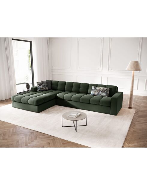 Yohan linkes Ecksofa aus Strukturstoff 4 Sitze dunkelgrün - 236x160x72 cm