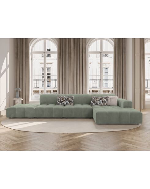 Ecksofa Luc rechts aus Strukturstoff 5 Sitze in dunklem Olivgrün - 342x163x77 cm