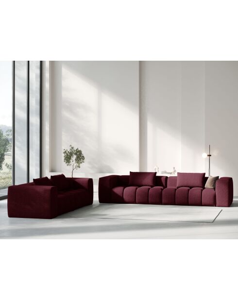 Canapé modulaire Lorella en tissu structurel 4 places bordeaux - 230x85x70 cm