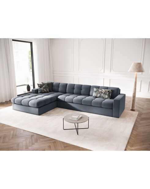 Yohan linkes Ecksofa aus Strukturstoff 4 Sitze dunkelblau - 236x160x72 cm