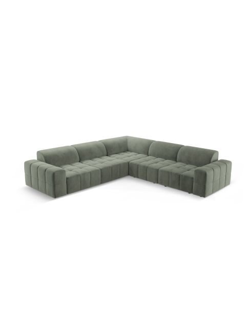 Symmetrisches Ecksofa Luc aus Strukturstoff 5 Sitze in dunklem Olivgrün - 281x281x77 cm