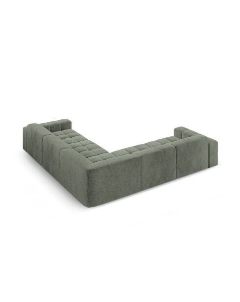 Symmetrisches Ecksofa Luc aus Strukturstoff 5 Sitze in dunklem Olivgrün - 281x281x77 cm