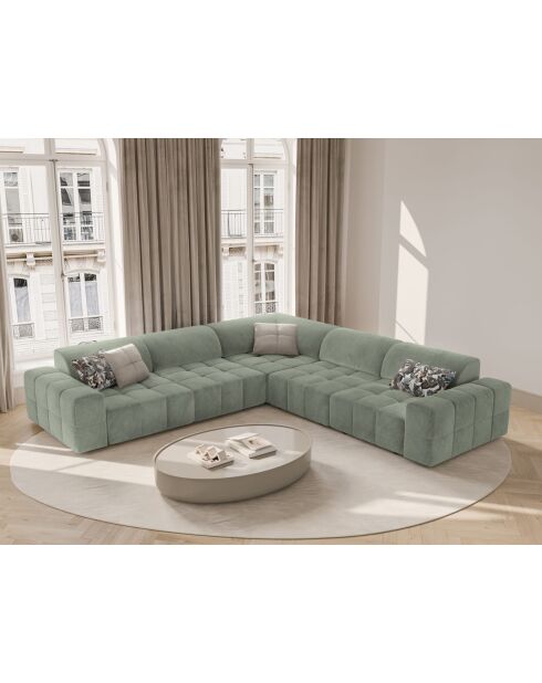 Symmetrisches Ecksofa Luc aus Strukturstoff 5 Sitze in dunklem Olivgrün - 281x281x77 cm
