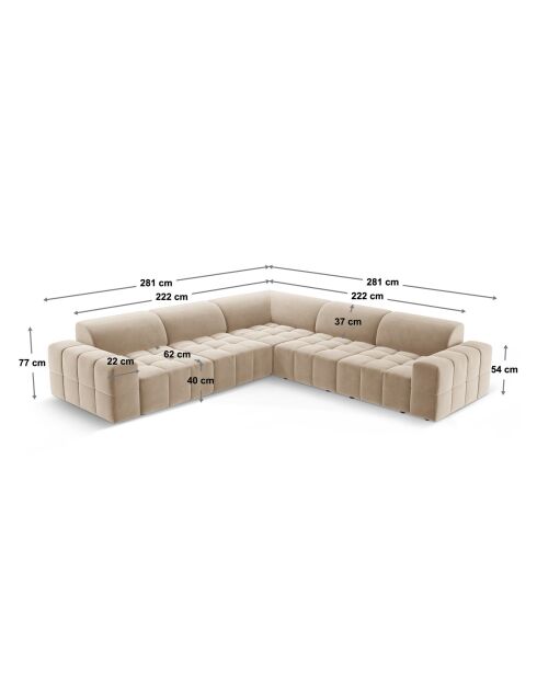 Symmetrisches Ecksofa Luc aus Strukturstoff 5 Sitze in dunklem Olivgrün - 281x281x77 cm