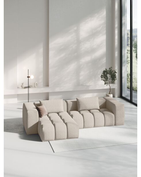 Lorella modulares Ecksofa links aus Strukturstoff 3 Sitze Sand - 260x145x70 cm