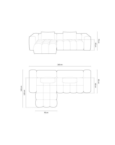 Lorella modulares Ecksofa links aus Strukturstoff 3 Sitze Sand - 260x145x70 cm