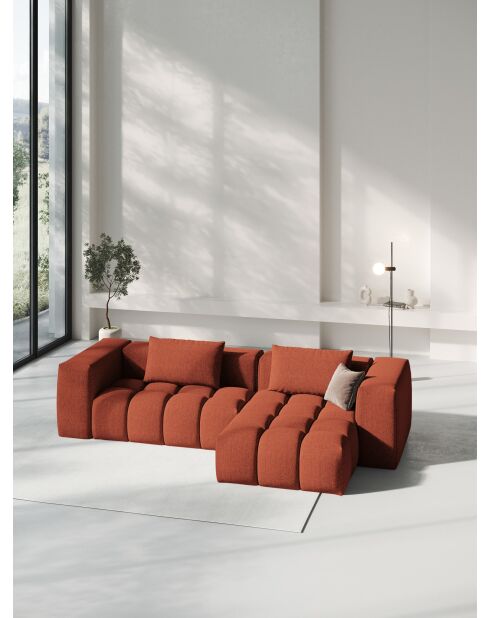 Lorella modulares rechtes Ecksofa aus korallenrotem 3-Sitzer-Strukturstoff - 260x145x70 cm