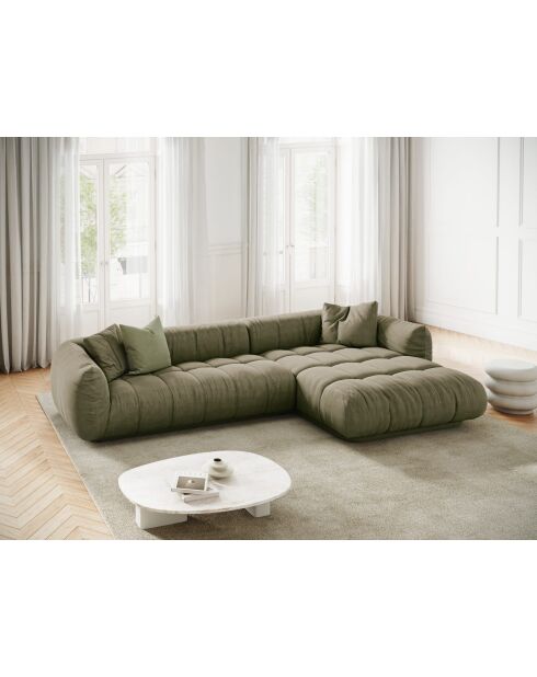 Julia modulares rechtes Ecksofa aus Strukturstoff 3 Sitze oliv - 295x170x68 cm