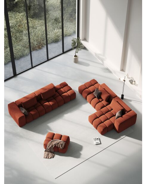Lorella modulares rechtes Ecksofa aus Strukturstoff 4 Sitze korallenrot - 265x145x70 cm