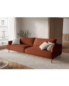 Margot-bank in structuurstof, 4 stoelen, baksteen - 230x95x75 cm