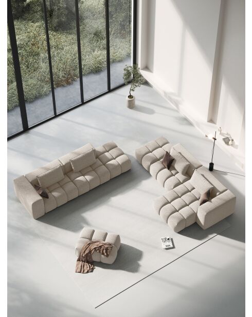 Lorella modulares rechtes Ecksofa aus Strukturstoff 4 Sitze Sand - 265x145x70 cm