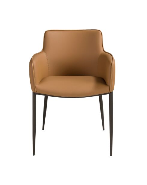 Chaise avec accoudoirs en cuir au design moderne avec assise et dossier marron/noir - 62x58x81 cm