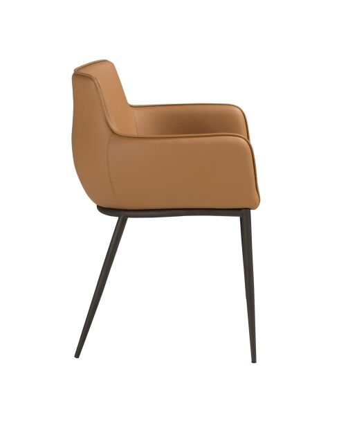Chaise avec accoudoirs en cuir au design moderne avec assise et dossier marron/noir - 62x58x81 cm