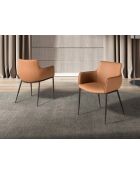 Chaise avec accoudoirs en cuir au design moderne avec assise et dossier marron/noir - 62x58x81 cm