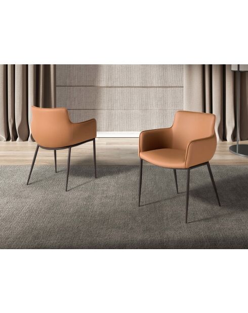 Chaise avec accoudoirs en cuir au design moderne avec assise et dossier marron/noir - 62x58x81 cm