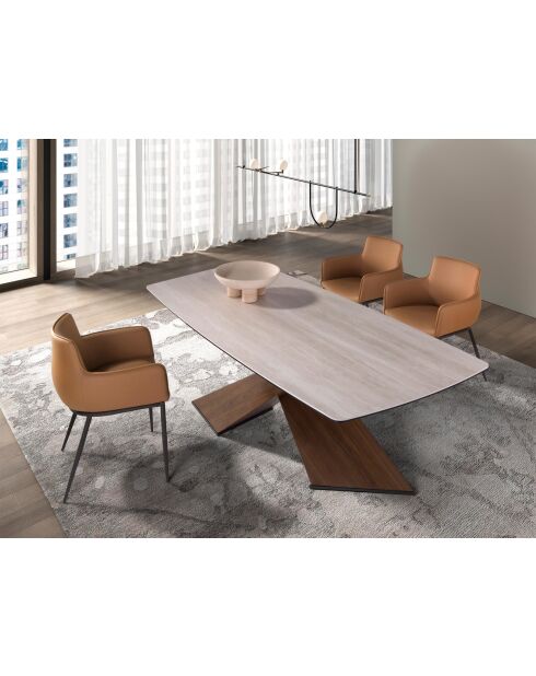 Chaise avec accoudoirs en cuir au design moderne avec assise et dossier marron/noir - 62x58x81 cm