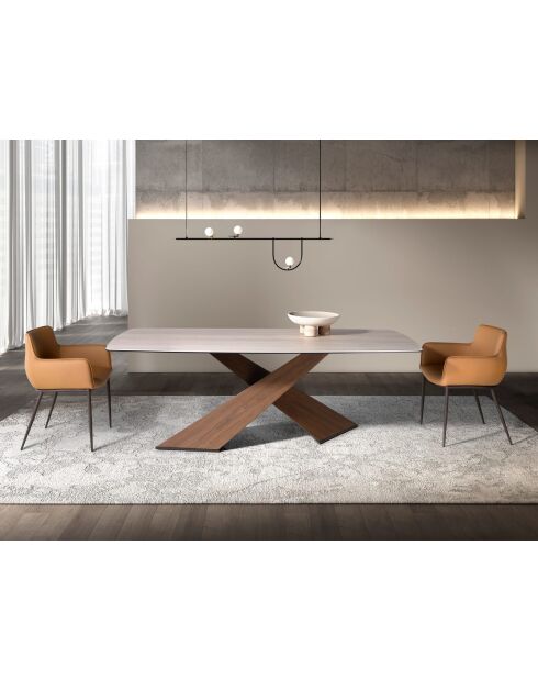 Chaise avec accoudoirs en cuir au design moderne avec assise et dossier marron/noir - 62x58x81 cm