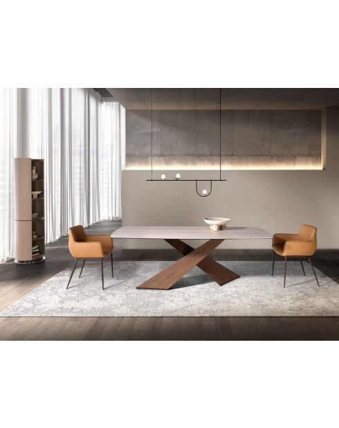 Chaise avec accoudoirs en cuir au design moderne avec assise et dossier marron/noir - 62x58x81 cm