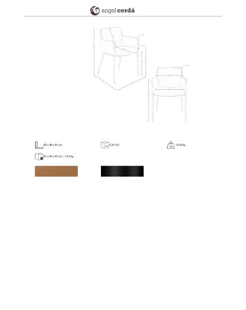 Chaise avec accoudoirs en cuir au design moderne avec assise et dossier marron/noir - 62x58x81 cm