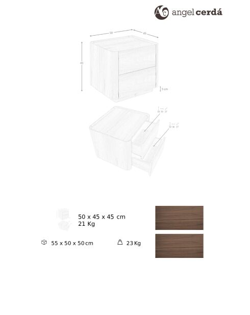 Moderner Nachttisch im Nussbaumdesign - 50x45x45 cm