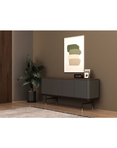 Modernes Design-Sideboard dunkelgrau/nussbaum/gold - 180x45x79 cm