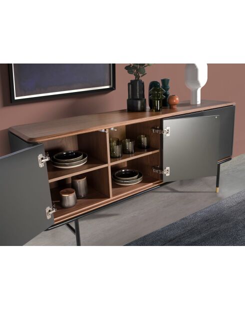 Modernes Design-Sideboard dunkelgrau/nussbaum/gold - 180x45x79 cm