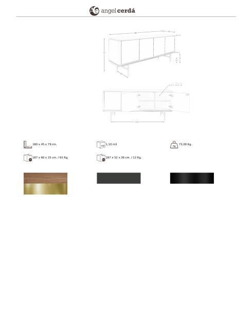 Modernes Design-Sideboard dunkelgrau/nussbaum/gold - 180x45x79 cm