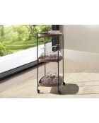 Minibarwagen in modern design met drie bakjes van walnoot/zwart - 50x50x124 cm
