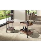 Minibarwagen in modern design met drie bakjes van walnoot/zwart - 50x50x124 cm