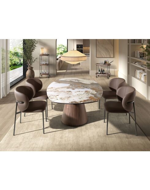 Minibarwagen in modern design met drie bakjes van walnoot/zwart - 50x50x124 cm