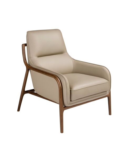 Fauteuil aux accoudoirs en cuir au design moderne avec assise et dossier noyer/vison - 72x90x90 cm
