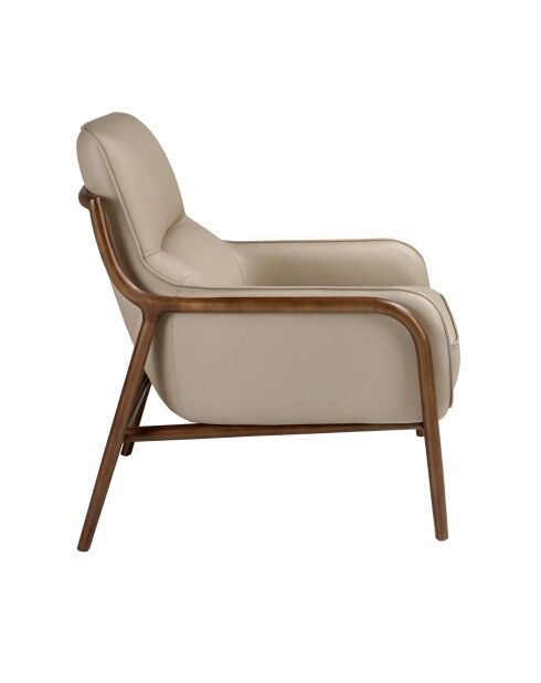 Fauteuil aux accoudoirs en cuir au design moderne avec assise et dossier noyer/vison - 72x90x90 cm