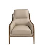 Fauteuil aux accoudoirs en cuir au design moderne avec assise et dossier noyer/vison - 72x90x90 cm