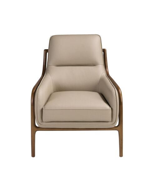 Fauteuil aux accoudoirs en cuir au design moderne avec assise et dossier noyer/vison - 72x90x90 cm