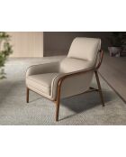 Fauteuil aux accoudoirs en cuir au design moderne avec assise et dossier noyer/vison - 72x90x90 cm